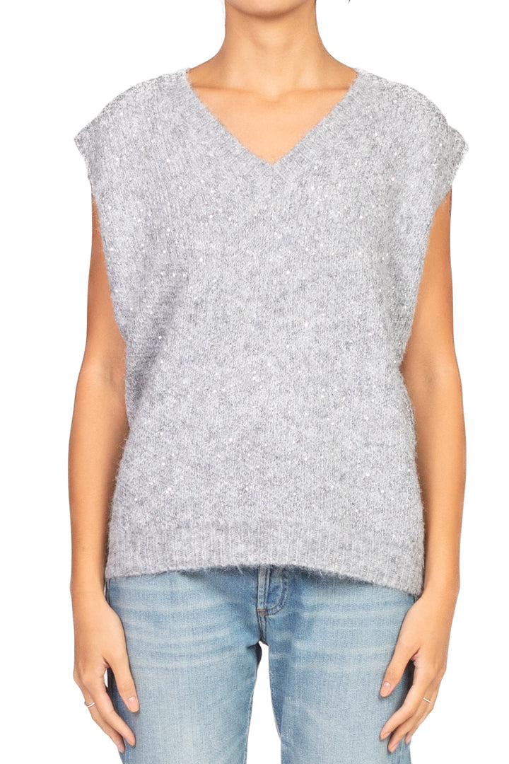 Emunà - Gilet scollo a v con micro paillettes Art. D93187
