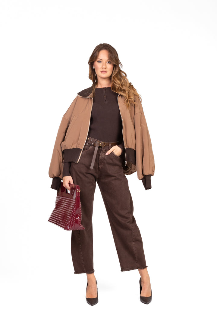 Tensione In - Pantalone barrel sfrangiato con cintura Art. W25P371