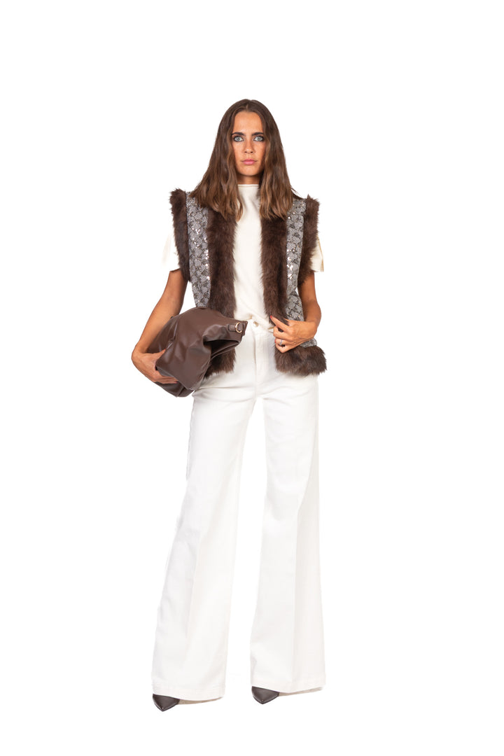 Dixie - Gilet micro paillettes profili ecopelliccia Art. LAHAKCG