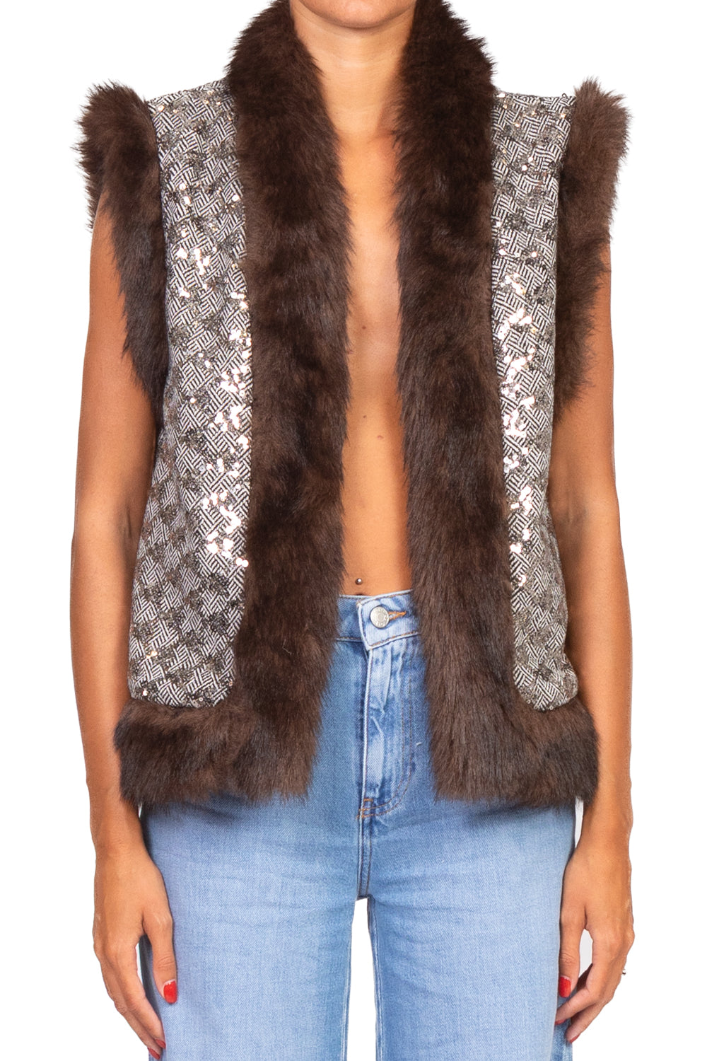 Dixie - Gilet micro paillettes profili ecopelliccia Art. LAHAKCG