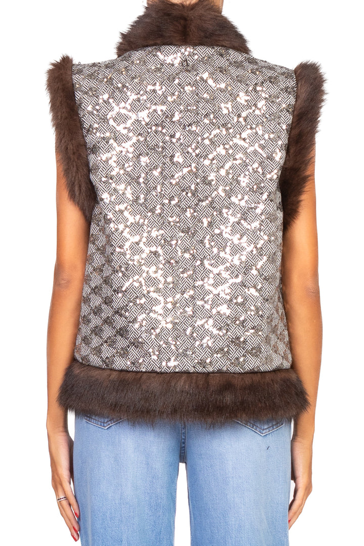 Dixie - Gilet micro paillettes profili ecopelliccia Art. LAHAKCG