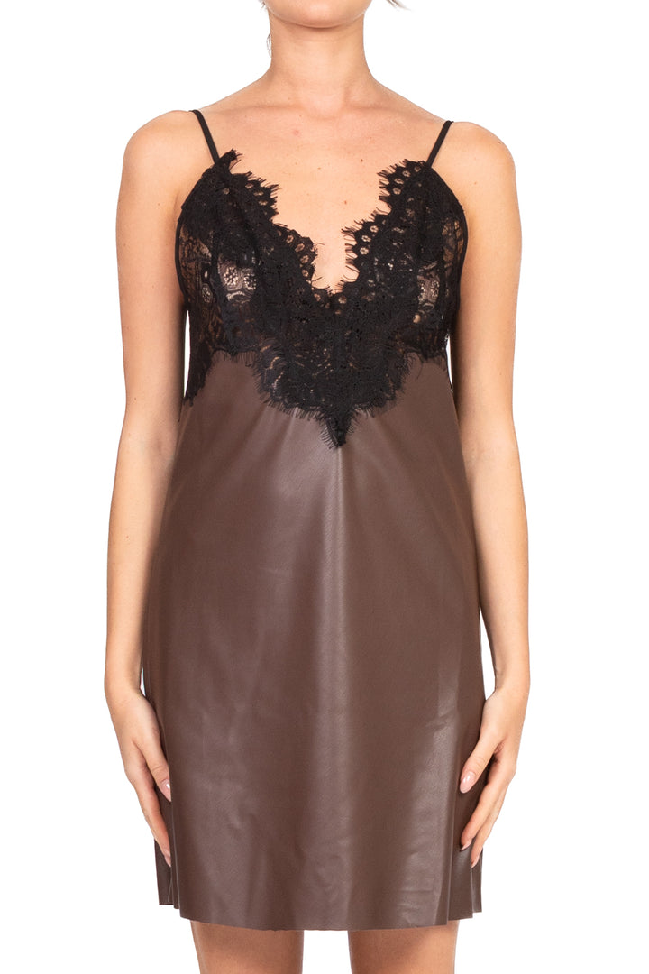 Tensione In - Abito mini ecopelle con pizzo Art. 37653