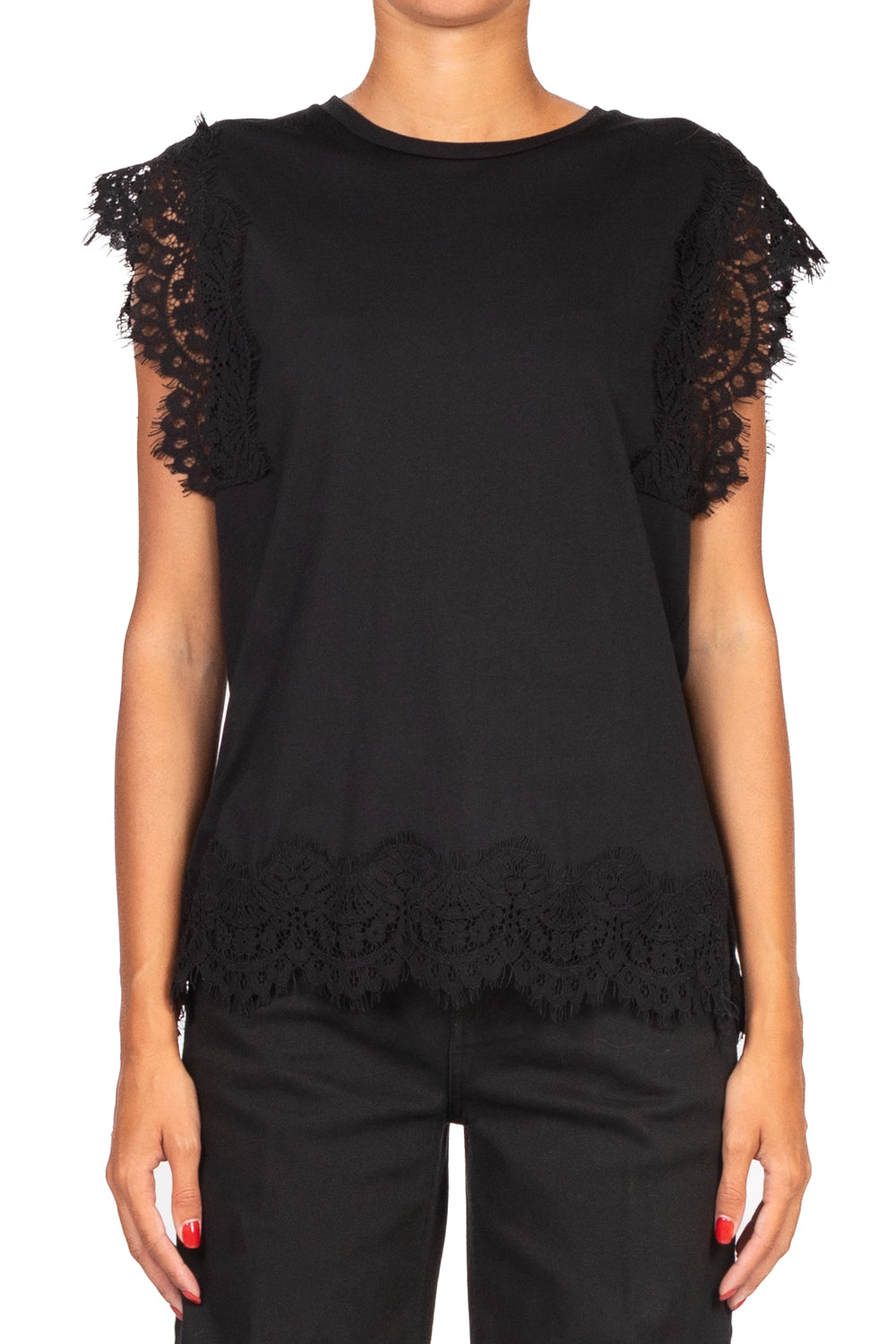 Tensione In - T-shirt con profili pizzo Art. W25M454