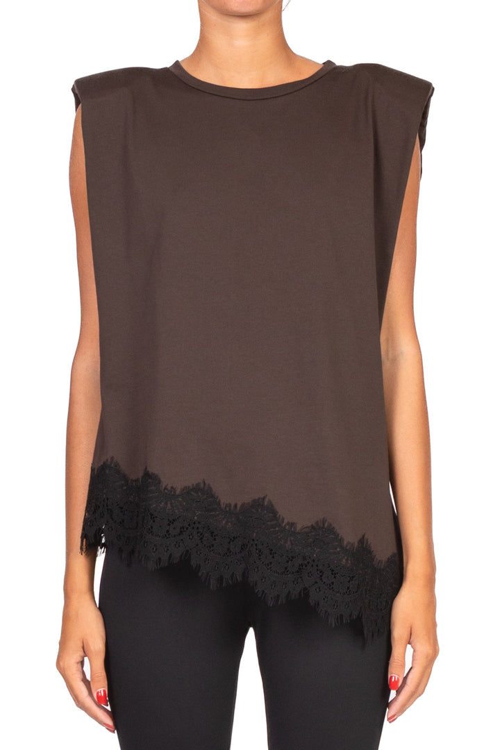 Tensione In - T-shirt asimmetrica pizzo Art. W25M456