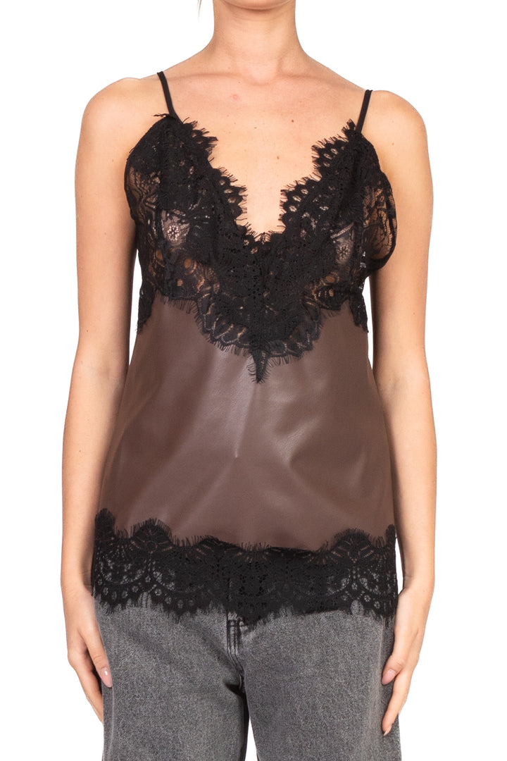 Tensione In - Top ecopelle intarsi in pizzo Art. 37664