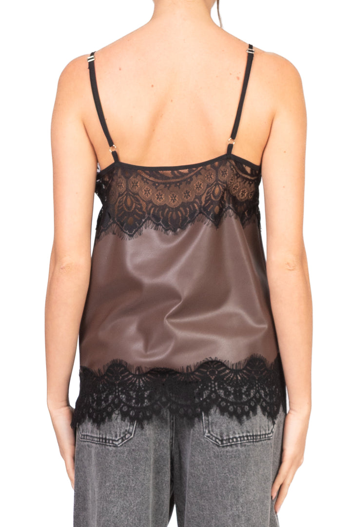 Tensione In - Top ecopelle intarsi in pizzo Art. 37664