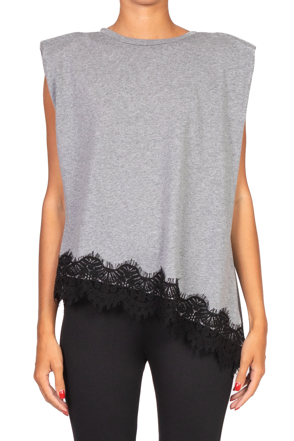 Tensione In - T-shirt asimmetrica pizzo Art. W25M456