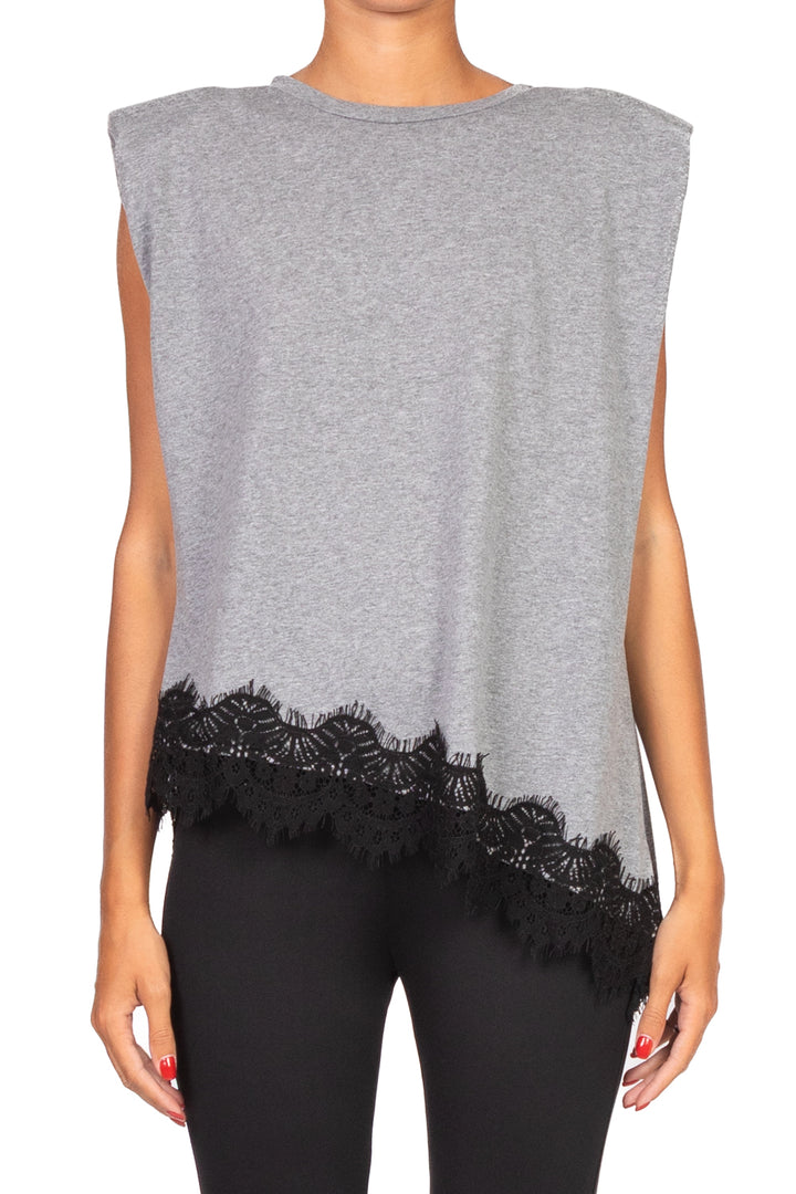 Tensione In - T-shirt asimmetrica pizzo Art. W25M456