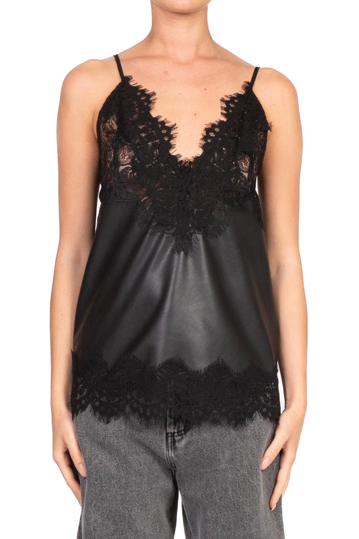 Tensione In - Top ecopelle intarsi in pizzo Art. 37664