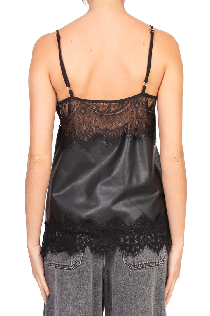 Tensione In - Top ecopelle intarsi in pizzo Art. 37664