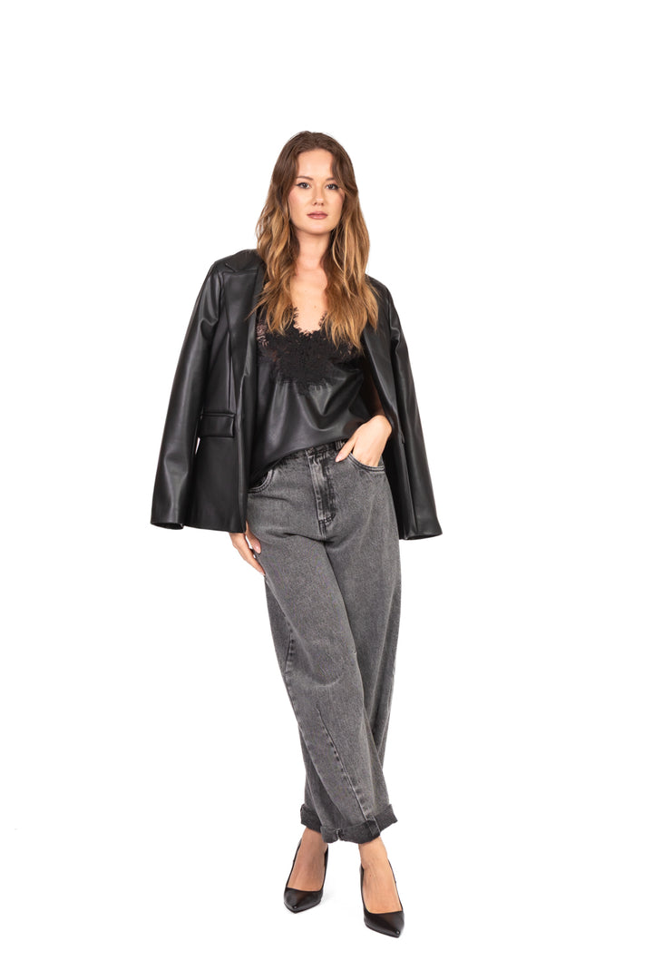 Tensione In - Top ecopelle intarsi in pizzo Art. 37664