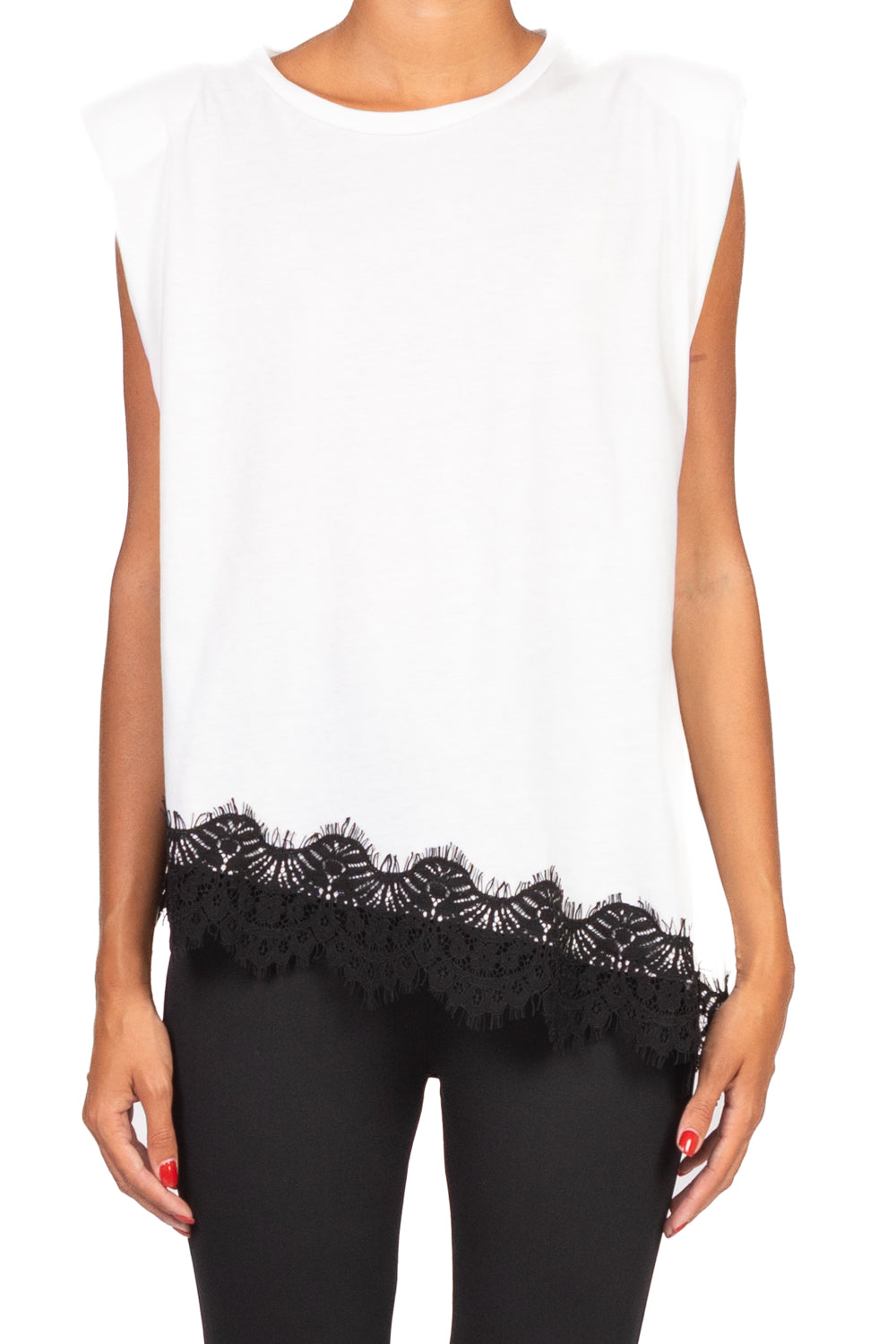 Tensione In - T-shirt asimmetrica pizzo Art. W25M456