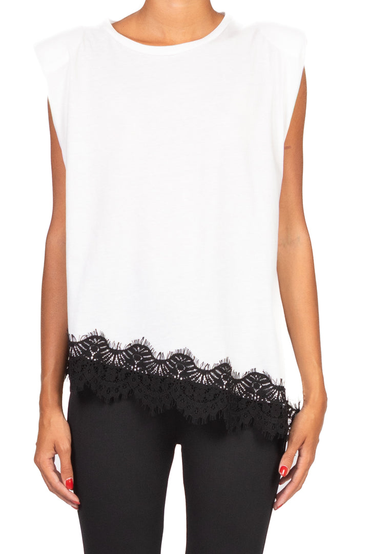 Tensione In - T-shirt asimmetrica pizzo Art. W25M456