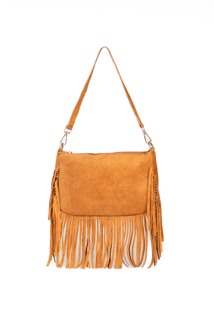 Upper - Borsa rettangolare scamosciata con frange