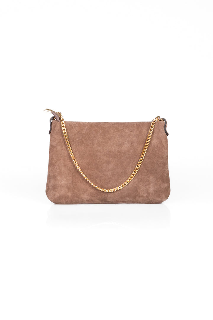 Upper - Borsa scamosciata con catena oro