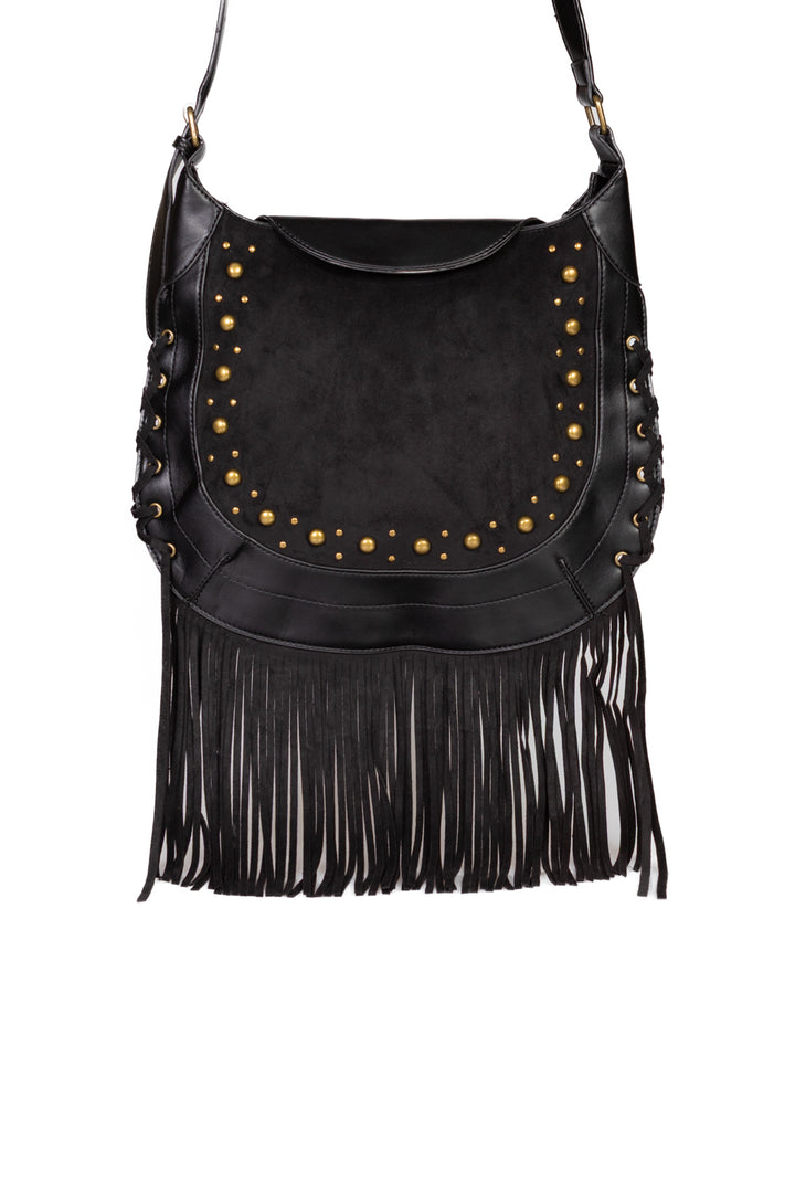 Upper - Borsa mezza luna con frange e borchie