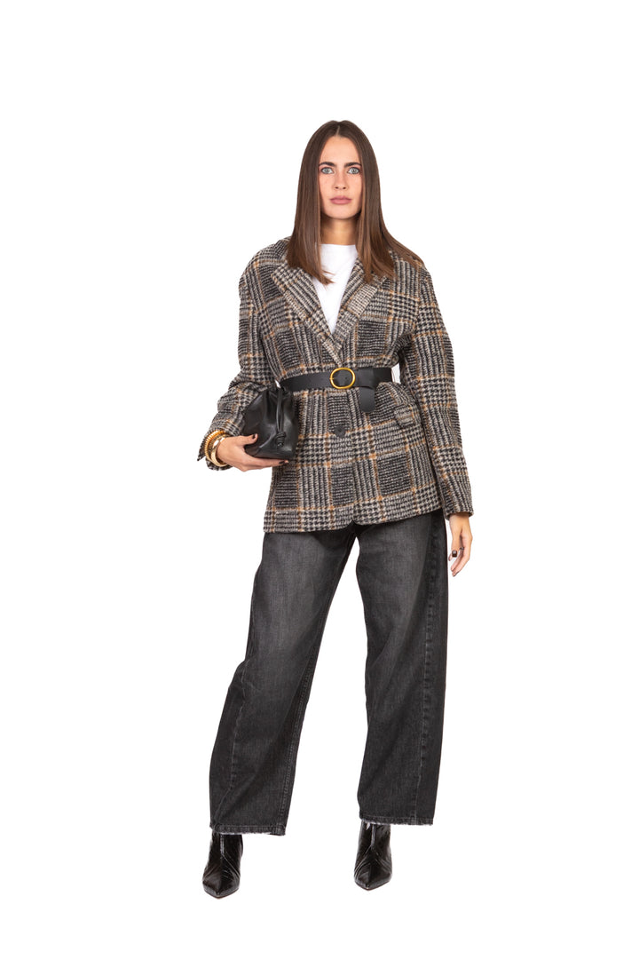 Vicolo - Giacca cappotto quadri con cintura Art. RF0448