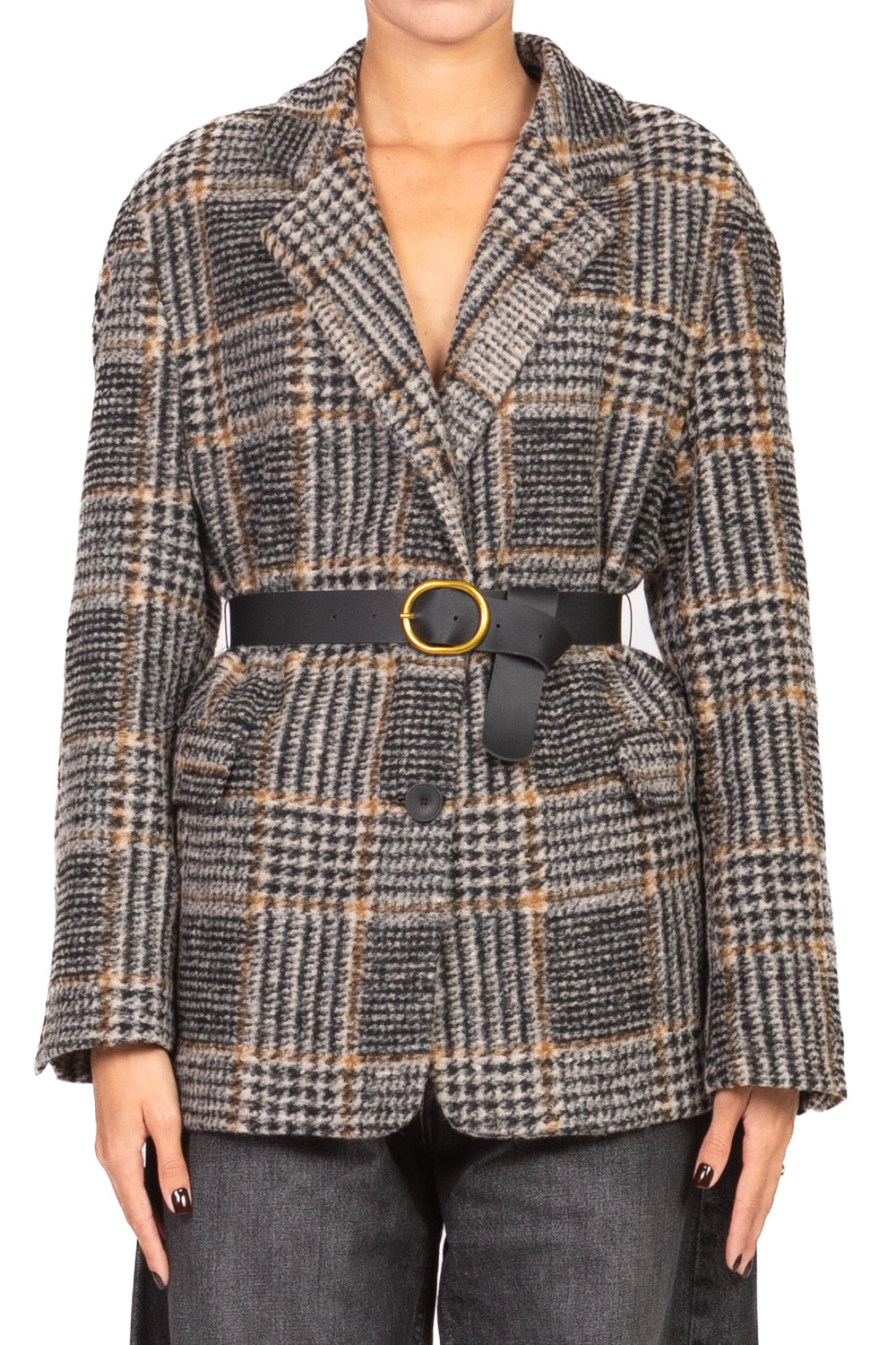 Vicolo - Giacca cappotto quadri con cintura Art. RF0448