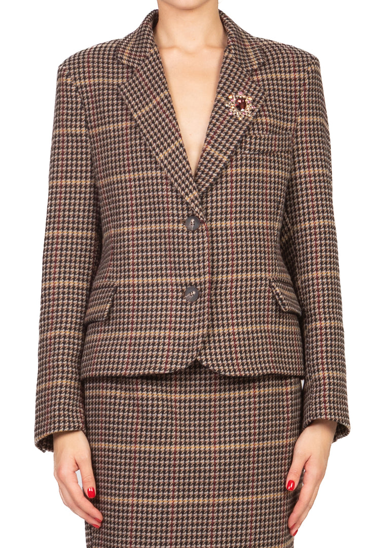 Tensione In - Giacca corta pied de poule con spilla Art. W25J991