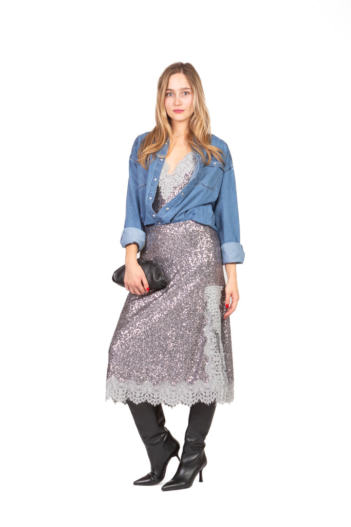 Tensione In - Top paillettes con pizzo asimmetrico Art. 37982