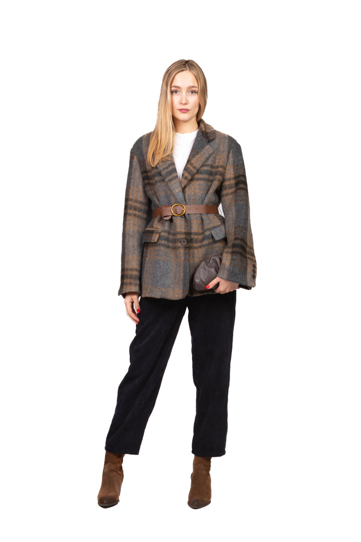 Vicolo - Giacca cappotto check con cintura Art. TF2088
