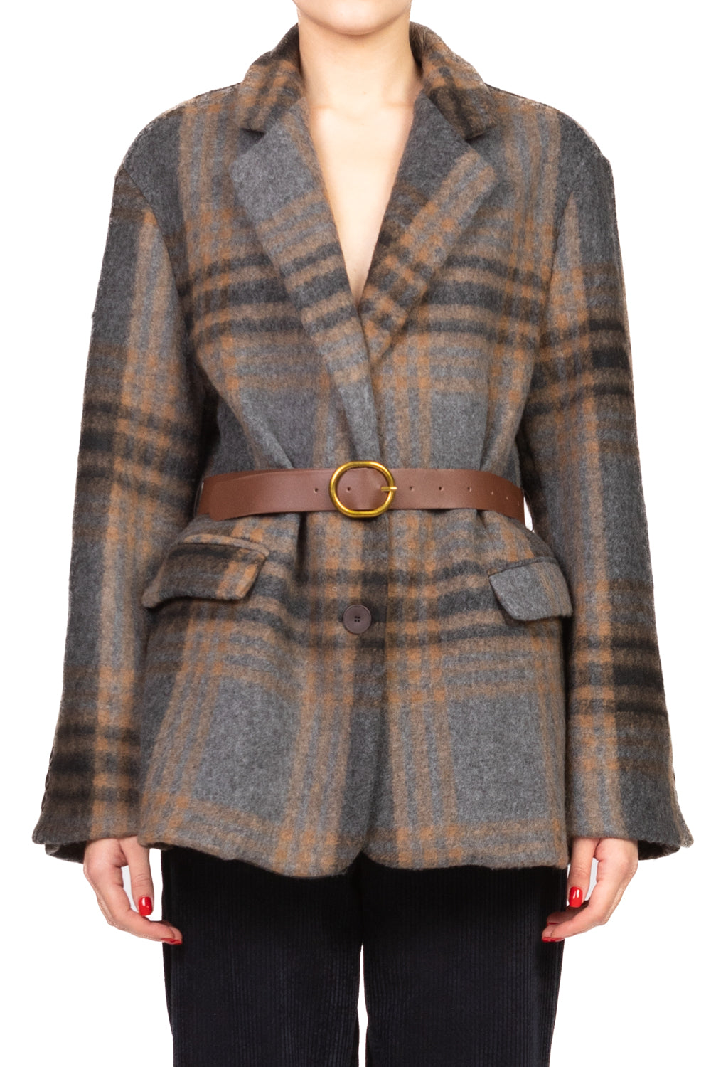 Vicolo - Giacca cappotto check con cintura Art. TF2088