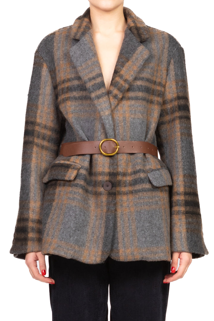 Vicolo - Giacca cappotto check con cintura Art. TF2088