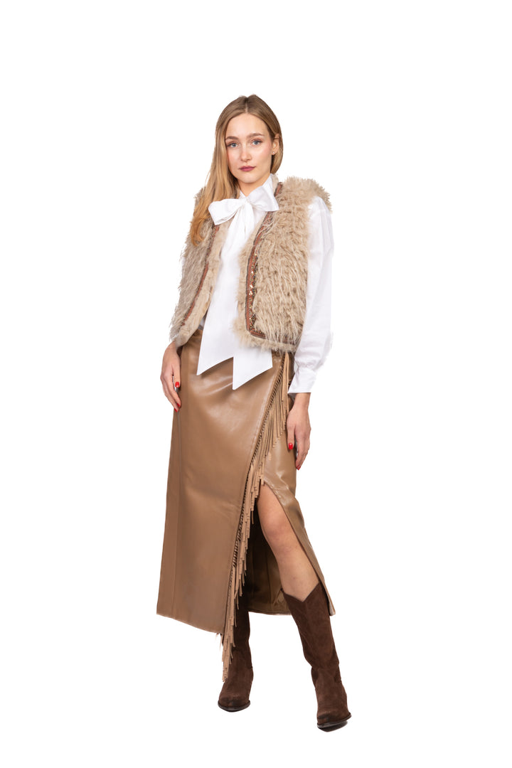 Tensione In - Gonna ecopelle portafoglio con frange Art. 38067