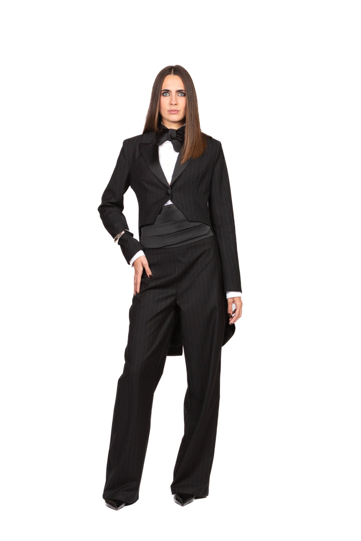 Tensione In - Pantalone gessato frac con fascia Art. 38056