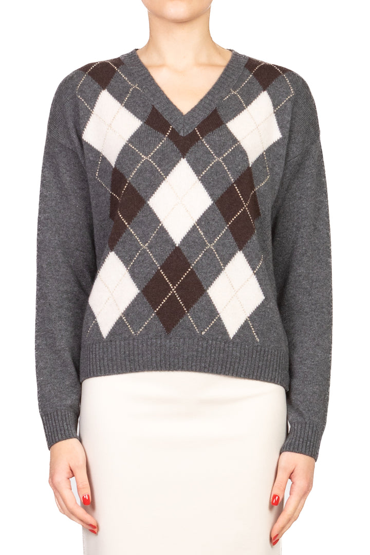 Tensione In - Maglia V con rombi filo lurex Art. D82060