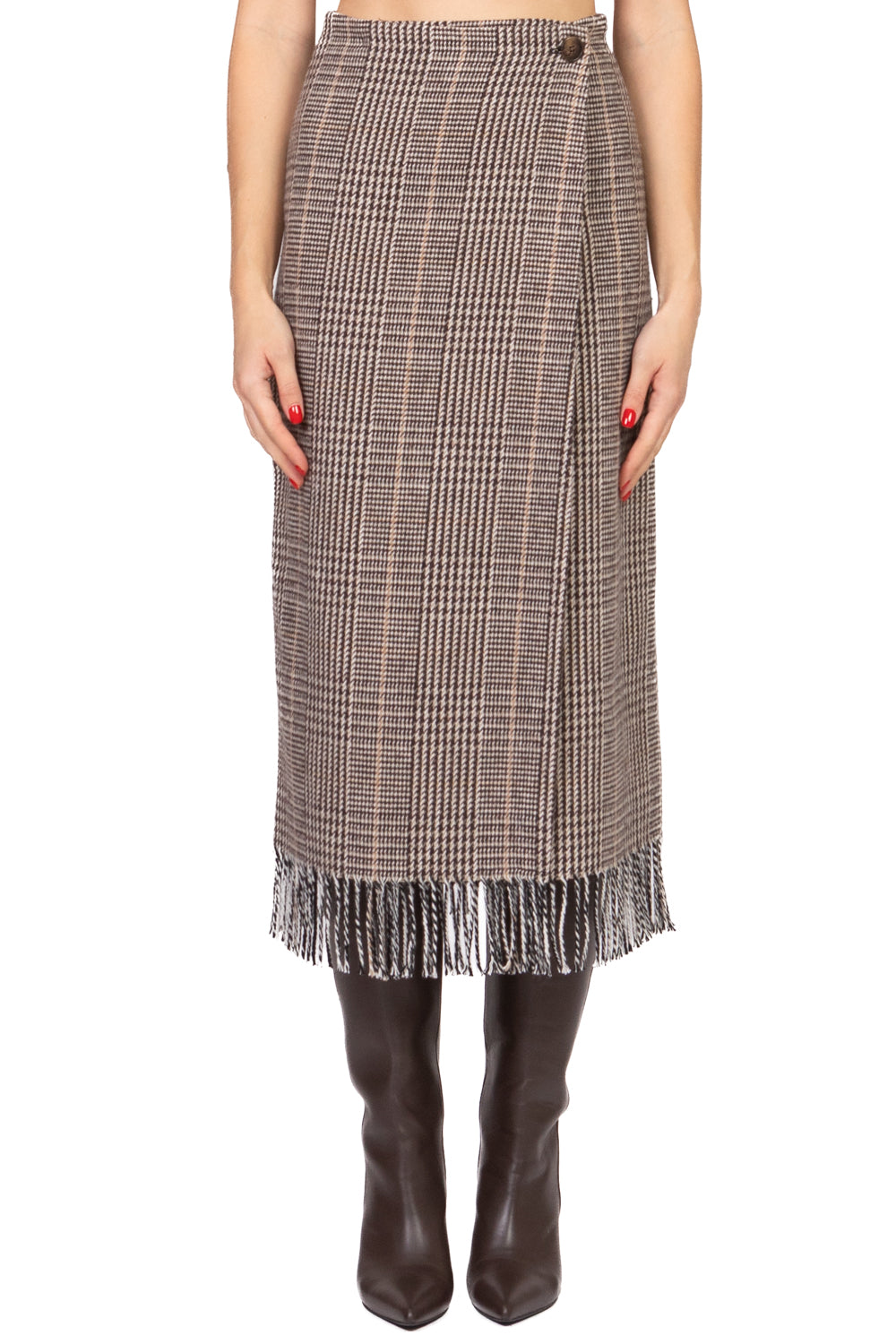 Tensione In - Gonna portafoglio pied de poule con frange Art. 38089