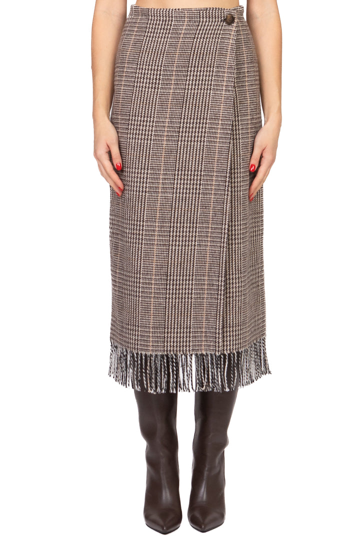 Tensione In - Gonna portafoglio pied de poule con frange Art. 38089