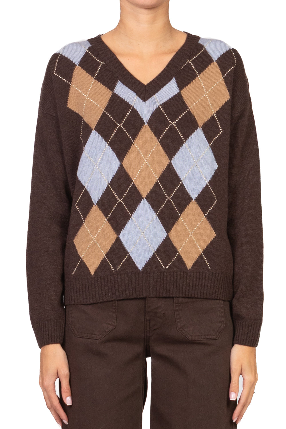 Tensione In - Maglia V con rombi filo lurex Art. D82060