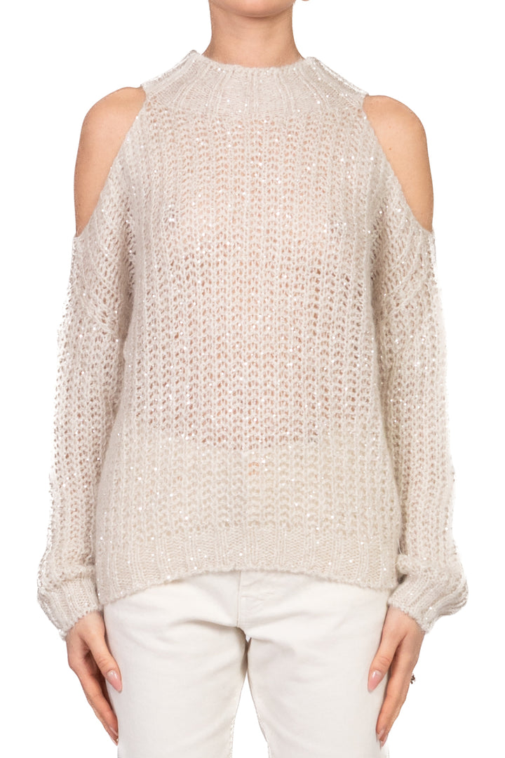 Vicolo - Maglia cut out con micro paillettes Art. 33009F