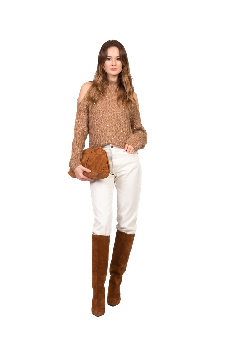 Vicolo - Maglia cut out con micro paillettes Art. 33009F