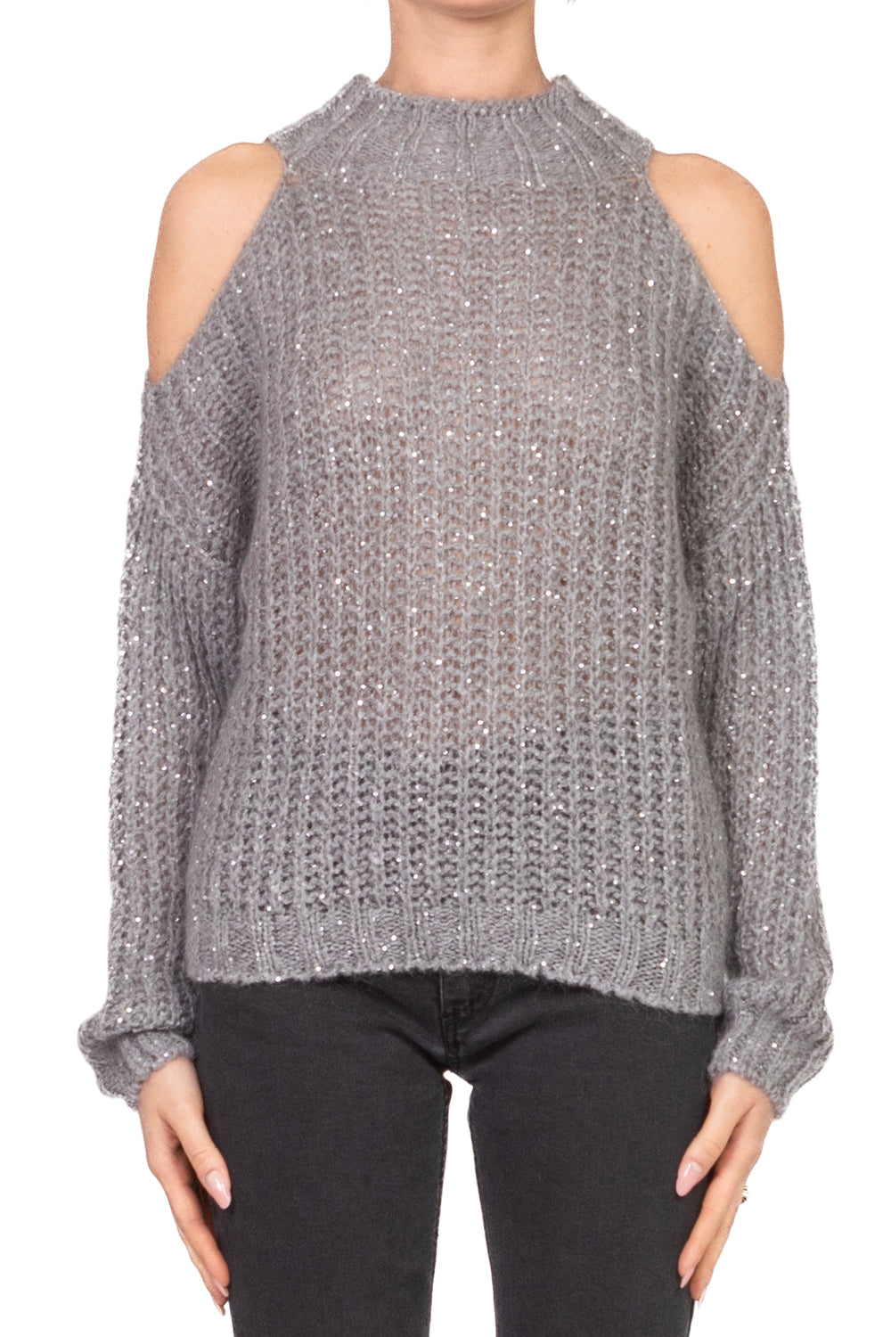 Vicolo - Maglia cut out con micro paillettes Art. 33009F