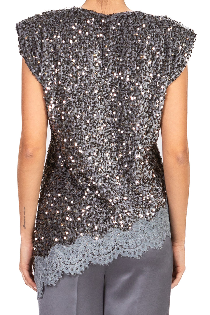 Tensione In - T-Shirt asimmetrica ciniglia paillettes Art. W25MC75