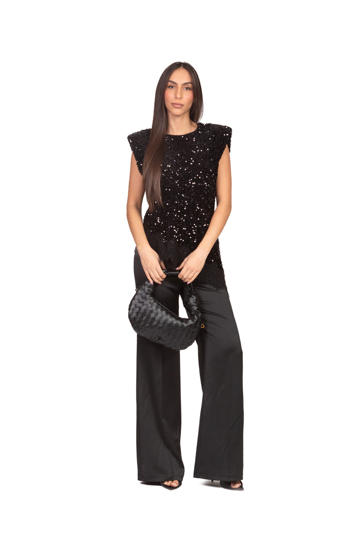 Tensione In - T-Shirt asimmetrica ciniglia paillettes Art. W25MC75