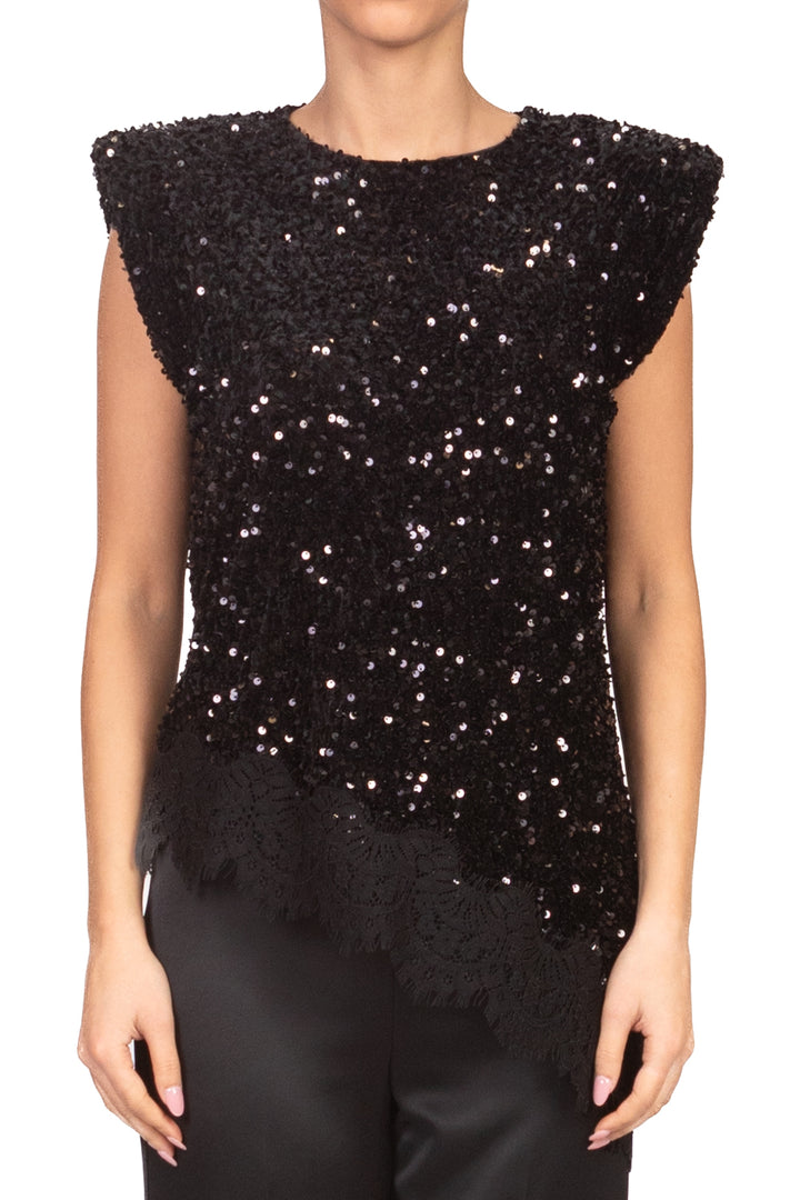 Tensione In - T-Shirt asimmetrica ciniglia paillettes Art. W25MC75