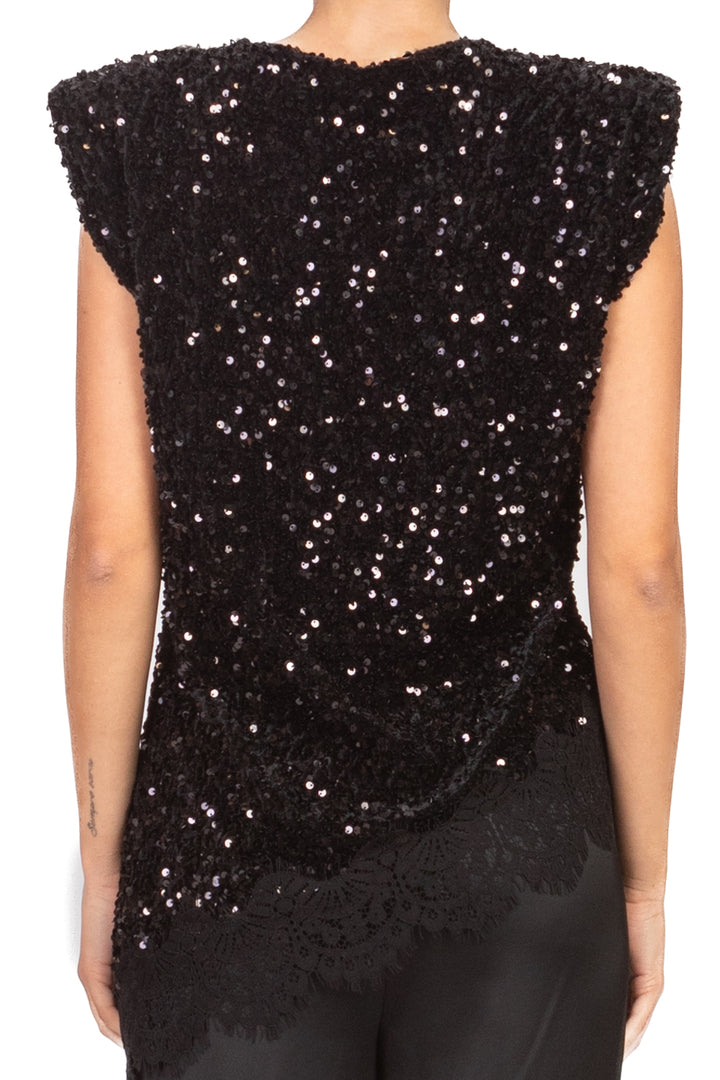 Tensione In - T-Shirt asimmetrica ciniglia paillettes Art. W25MC75