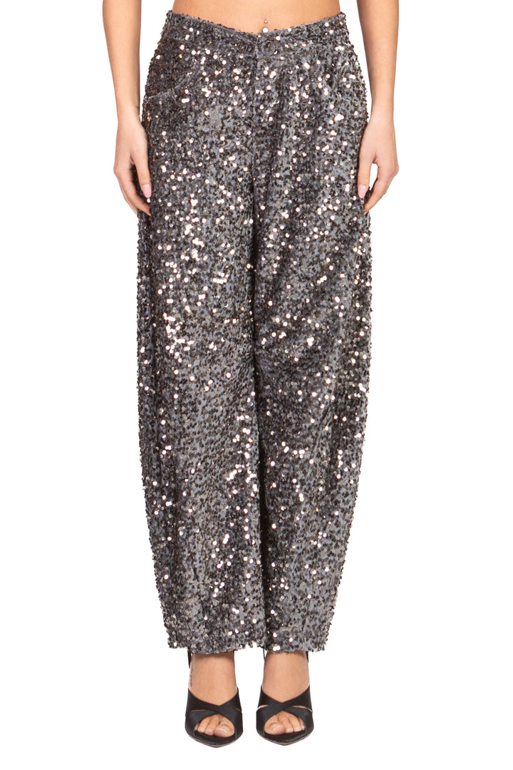 Tensione In - Pantalone barrel ciniglia paillettes Art. W25PC72