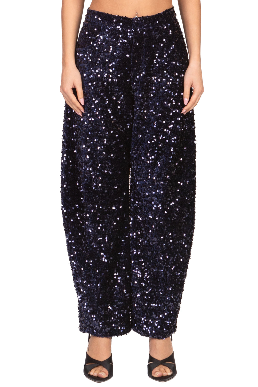 Tensione In - Pantalone barrel ciniglia paillettes Art. W25PC72