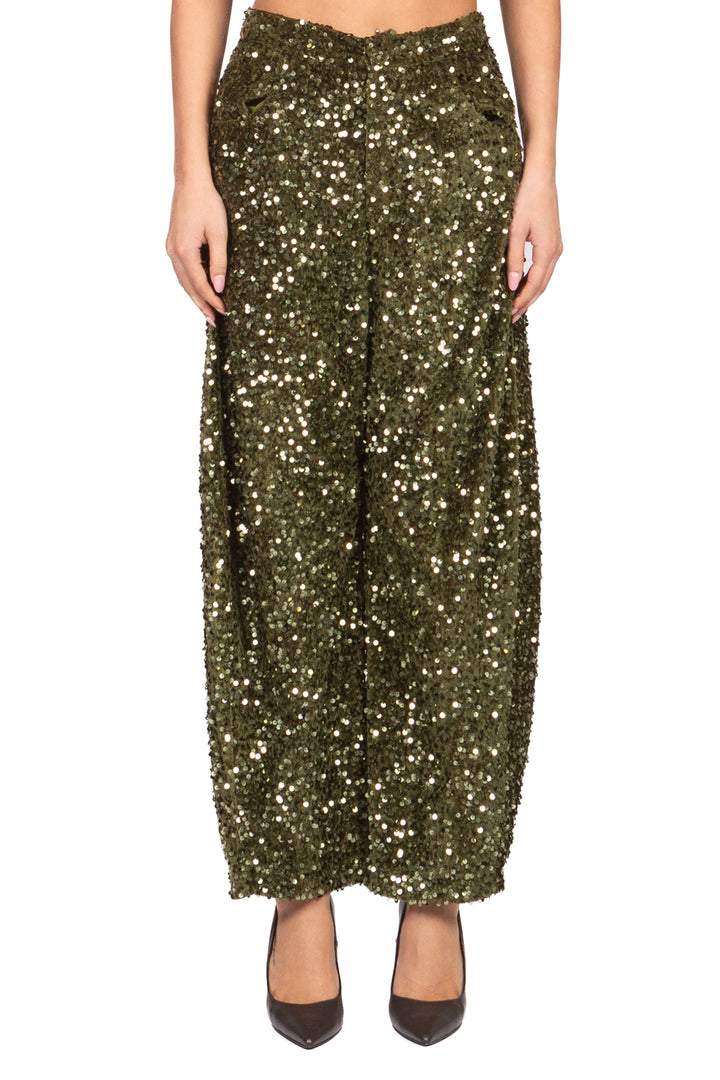 Tensione In - Pantalone barrel ciniglia paillettes Art. W25PC72