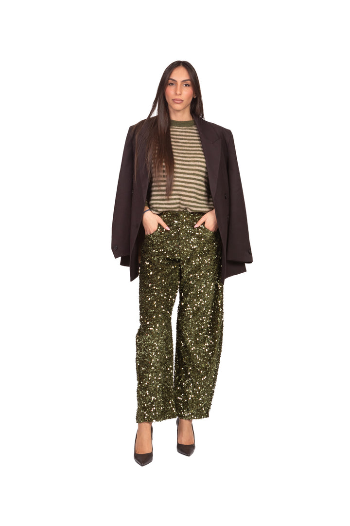 Tensione In - Pantalone barrel ciniglia paillettes Art. W25PC72