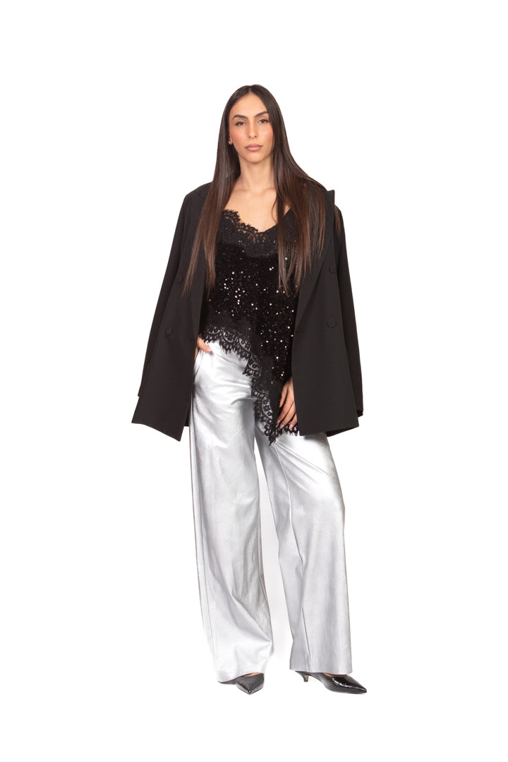 Tensione in - Pantalone palazzo ecopelle laminato Art. 26P1722