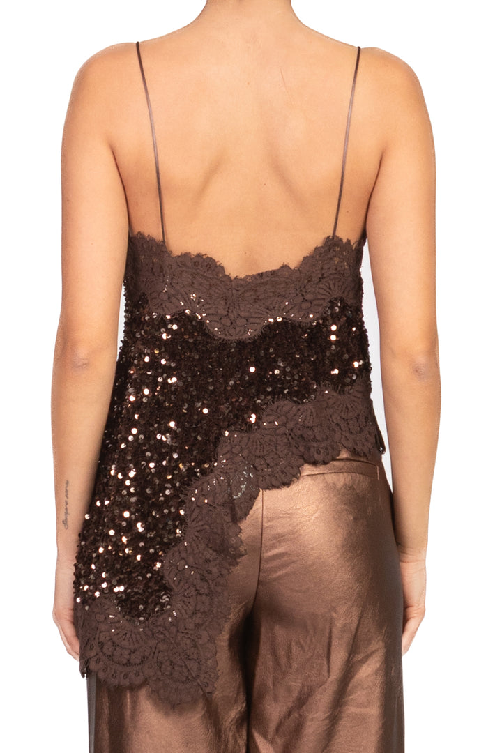 Tensione In - Top asimmetrico ciniglia paillettes Art. W25TC78