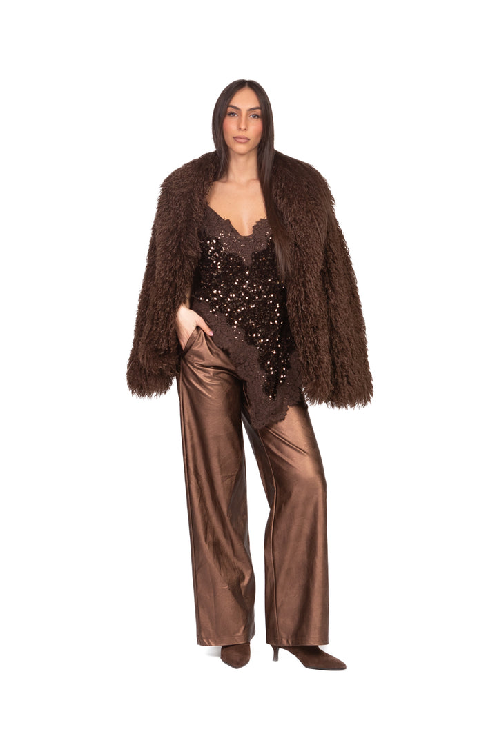 Tensione in - Pantalone palazzo ecopelle laminato Art. 26P1722