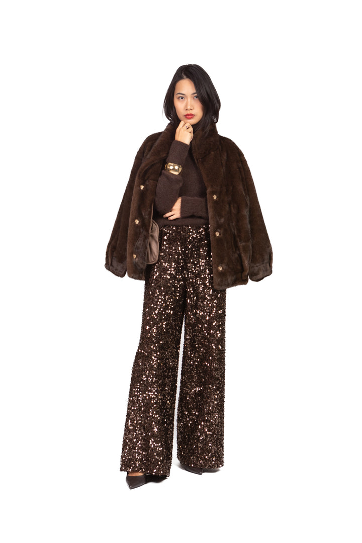 Tensione In - Pantalone palazzo ciniglia paillettes Art. W25PC73