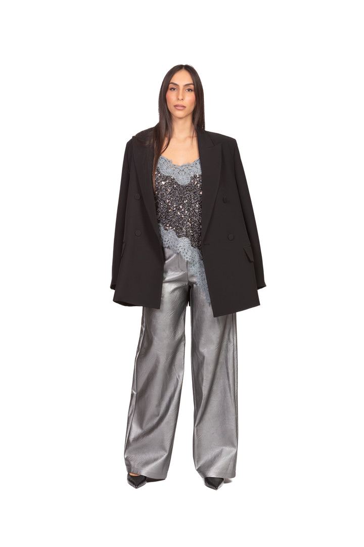 Tensione in - Pantalone palazzo ecopelle laminato Art. 26P1722