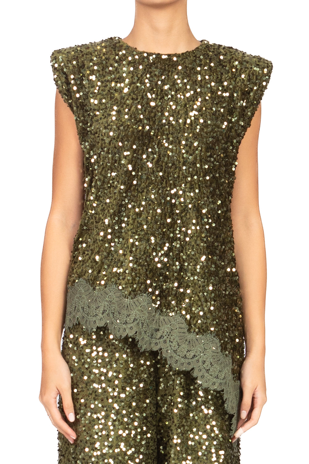 Tensione In - T-Shirt asimmetrica ciniglia paillettes Art. W25MC75